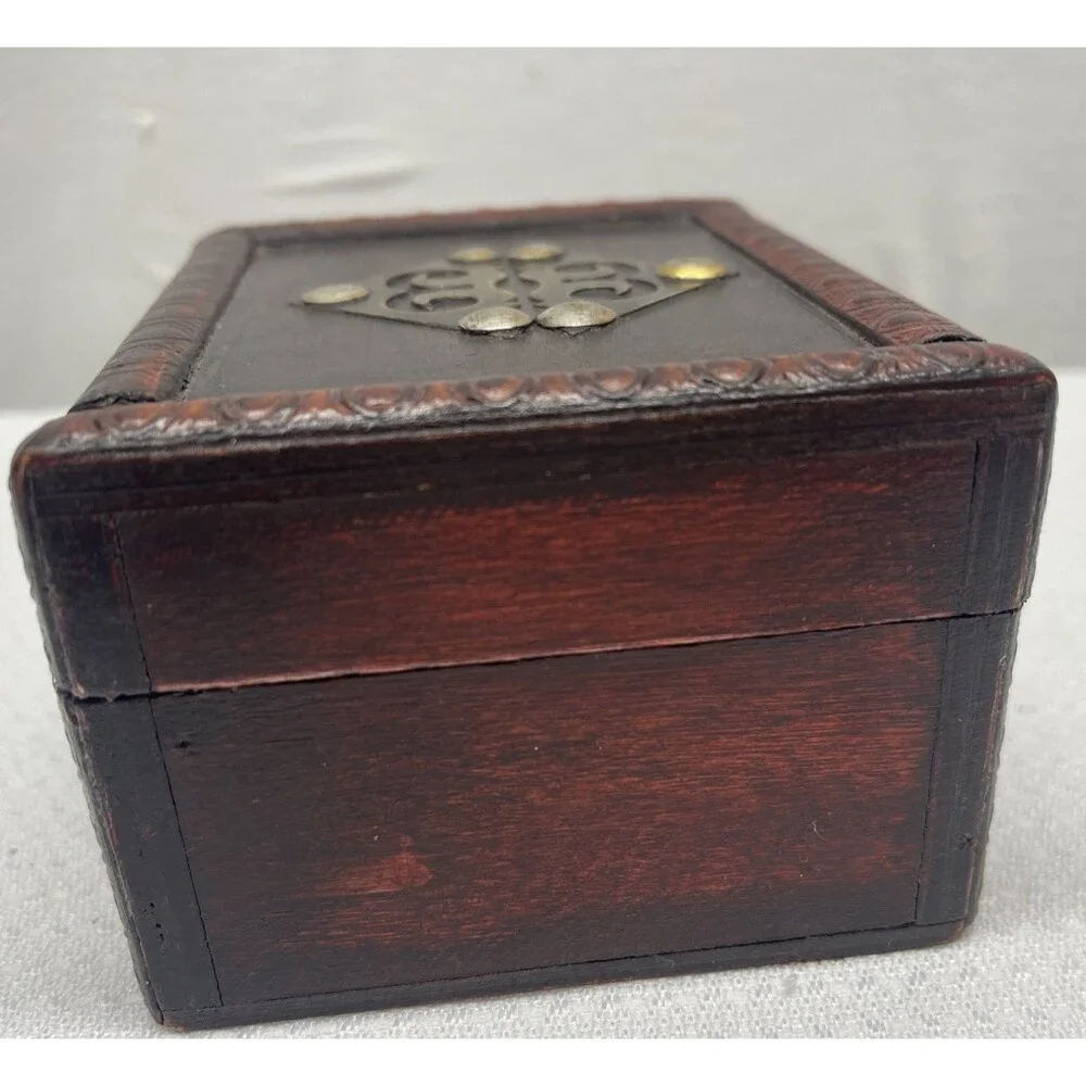 Handmade Chinese Wooden Jewelry Box Ornate Metal Fittings 4.5